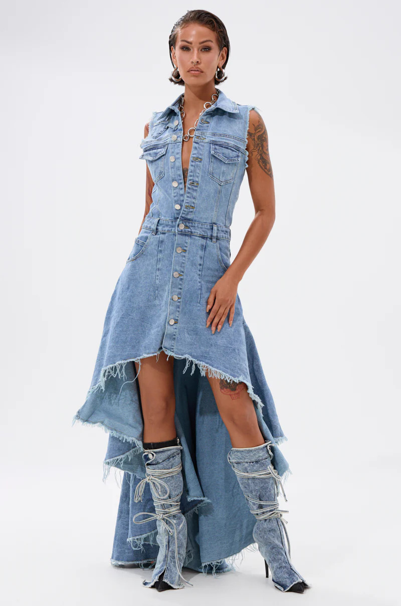 READ IT AND WEEP DENIM MINI DRESS | AKIRA