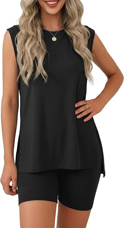 Casly Lamiit Womens 2 Piece Lounge Sets 2026 Summer Airport Travel Outfits Sleeveless Tops Biker ... | Amazon (US)