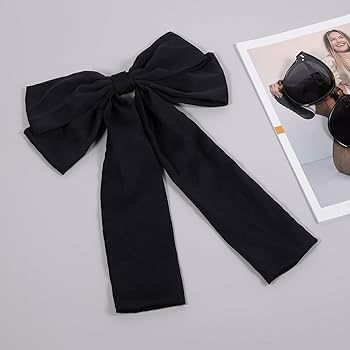 Large Bow Hair Clip Black Satin Hair Bow Boutique Women Girls Stuff Hair Styling Accessories Bowk... | Amazon (US)