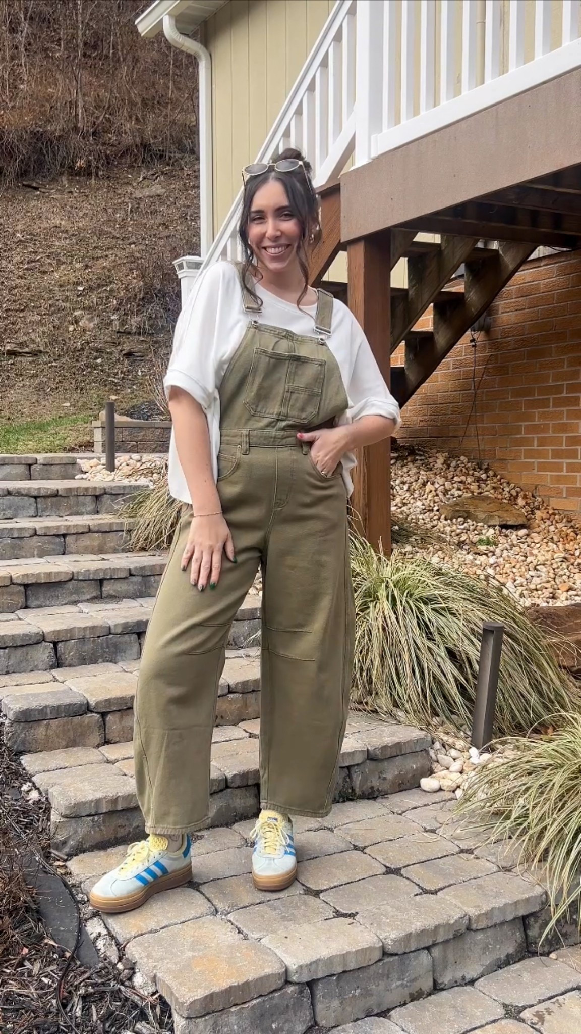 Free people inspired overalls from Amazon - barrel leg overalls!

Olive green overalls, oversized comfy white tee for spring layering, adidas gazelles!

#LTKStyleTip #LTKFindsUnder100 #LTKSpringSale