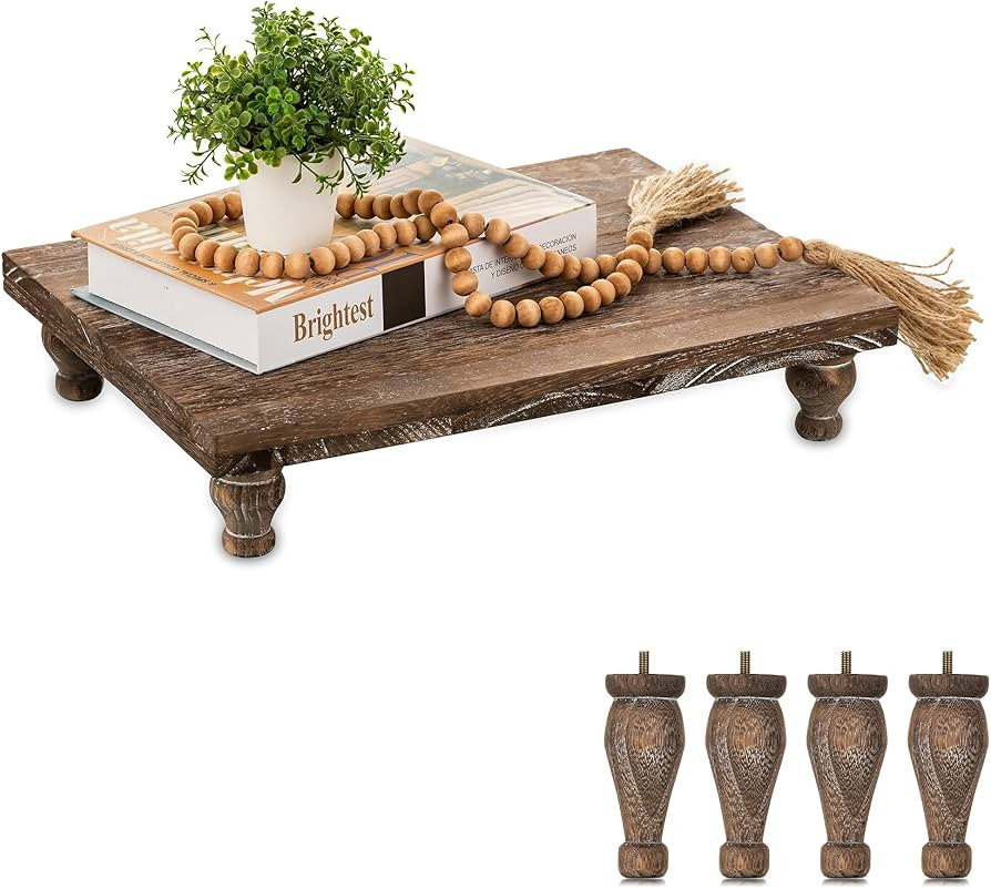 Hanobe Wooden Riser Decorative Tray: Farmhouse Wood Pedestal Display Stand Rustic Brown Tray Rise... | Amazon (US)