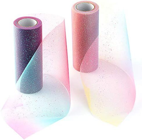 Konsait 6INCH x 20Yards/60FT Rainbow Glitter Tulle Rolls Tulle Spool Assortment for Table Runner ... | Amazon (US)