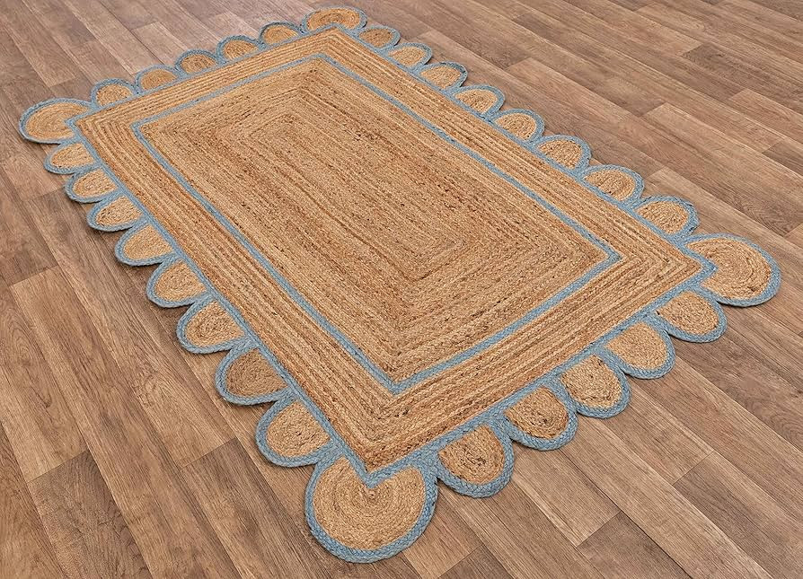 Natural Handwoven Scalloped Jute Area Rug 3x15, Braided Natural Color Area Rug for Living Room, E... | Amazon (US)