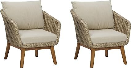 Signature Design by Ashley Outdoor Crystal Cave Patio Wicker Lounge Chair Set, 2 Count, Beige | Amazon (US)