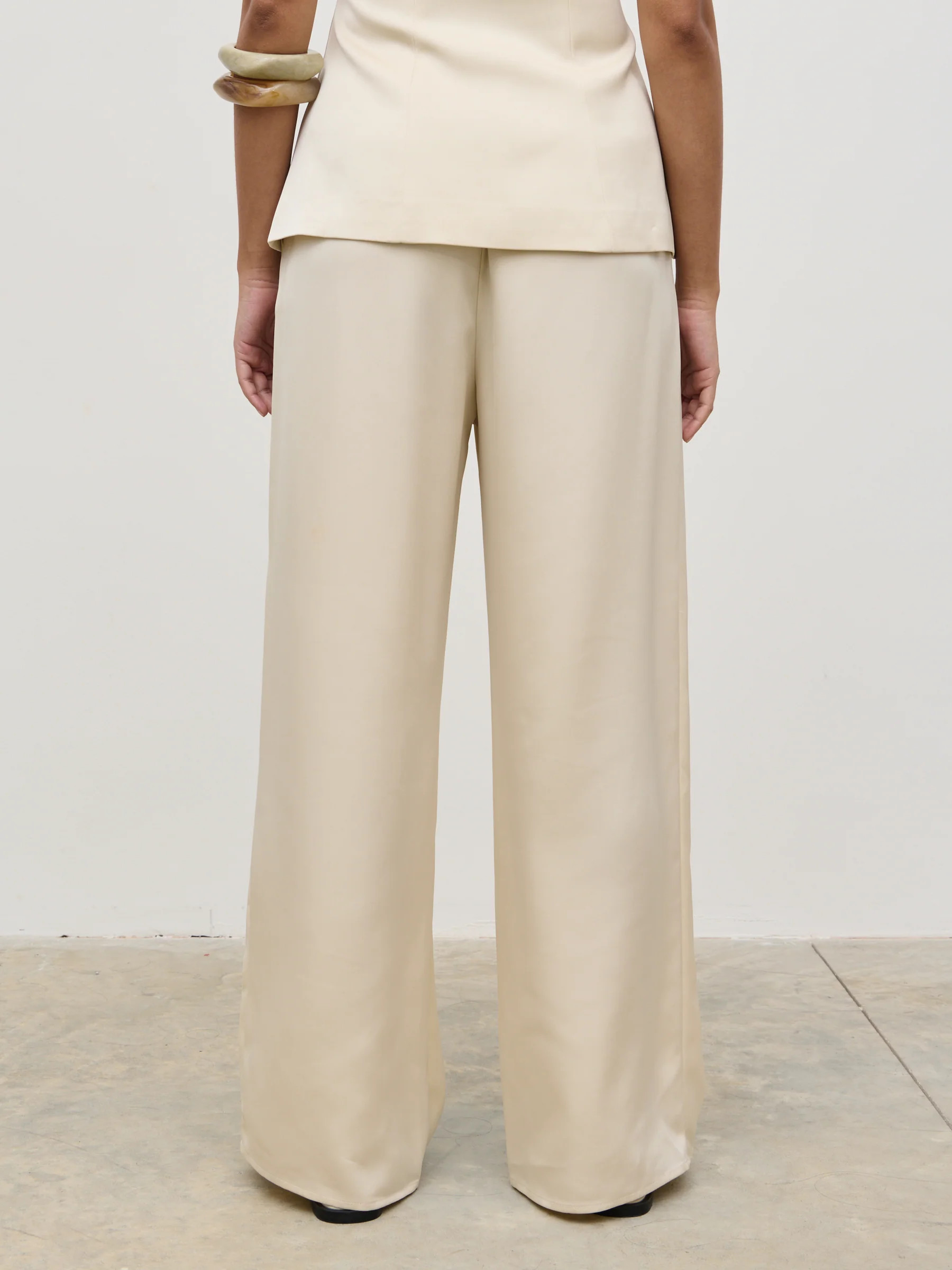 Breya Satin Drawstring Trousers - Oyster | Pretty Lavish (UK)
