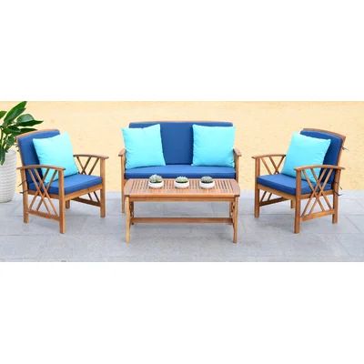 Johan 4 Piece Sofa Seating Group with Cushions Cushion Color: Navy, Frame Color: Brown | Wayfair North America