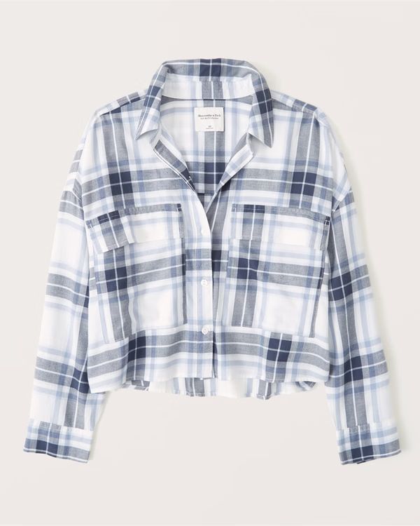 90s Cropped Boxy Flannel Button-Up Shirt | Abercrombie & Fitch (US)