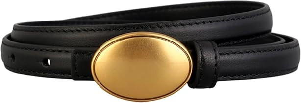 Women's Genuine Leather Narrow Belt with Gold Buckle for Jeans Suits | Amazon (US)