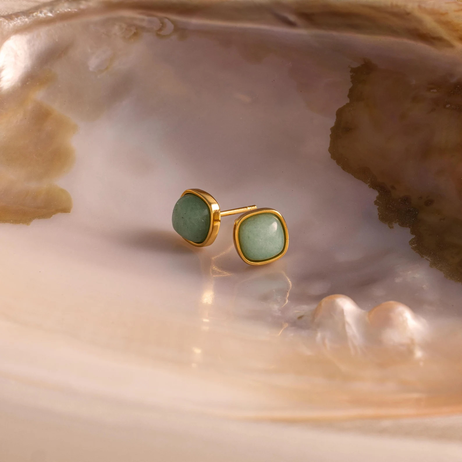 Classic Jade Stud Earrings by Caitlyn Minimalist • Princess Cut Aventurine Earrings • Gemston... | Etsy (US)