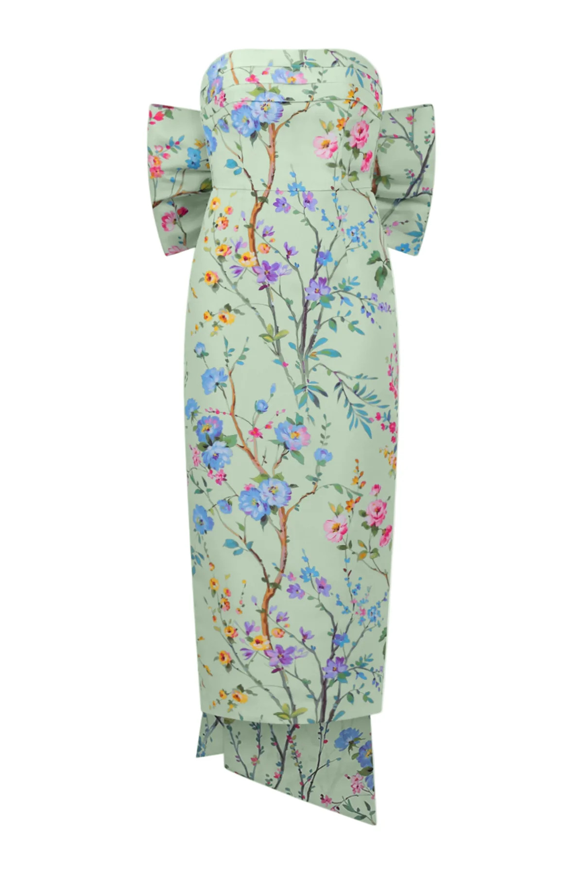Margaret Garden Reverie Silk Faille Midi Dress in Celadon Floral | Over The Moon