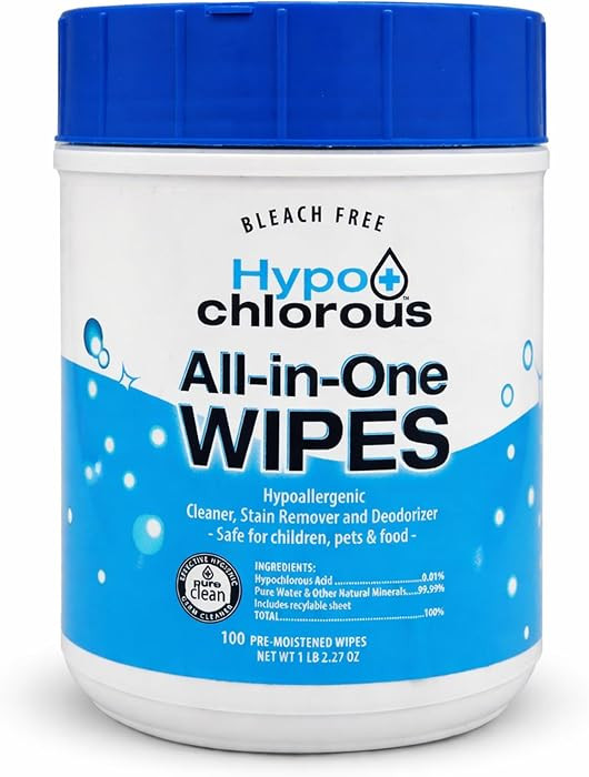 Hypochlorous Acid Wipes \u2013 100 Count Non-Toxic Cleaner for Skin, Baby, Pet, Home & Gym \u2013... | Amazon (US)