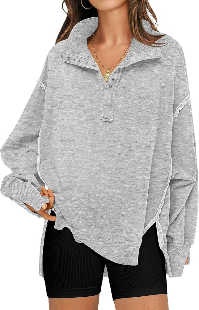RUBZOOF Oversized Sweatshirt for Women Trendy Button Henley Neck Pullover Long Sleeve Tops Casual... | Amazon (US)