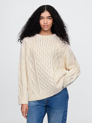 Oversized Mixed Cable-Knit Sweater | Gap (US)