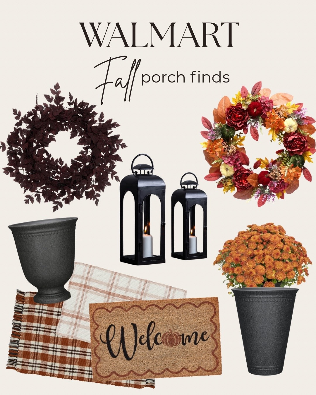 Fall porch refresh, all from Walmart 🍂🤎 I rounded up the cutest fall porch finds for an easy cozy look, including wreaths, black lanterns, planters, mums, layered outdoor rugs + the sweetest welcome mat. Everything is linked in my Walmart Fall Porch collection! 🏡✨

#WalmartFinds #WalmartHome #FallPorch #FallPorchDecor #FallDecor #PorchDecor #FallHomeDecor #AffordableHomeDecor #LTKHome #LTKSeasonal

#LTKSeasonal #LTKHome #LTKSaleAlert