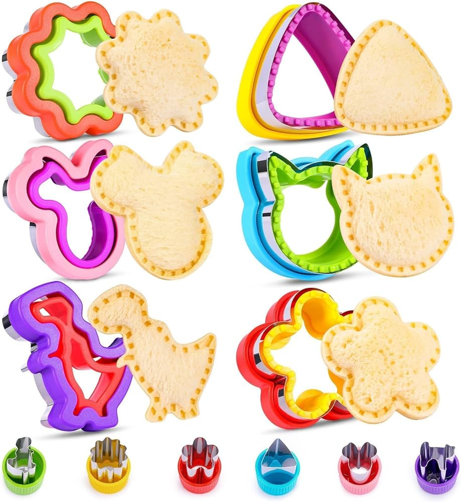 12 Pack Sandwich Cutter and Sealer Set Crustable Bread Decruster DIY Cookie Stamps Mold Vegetable... | Amazon (US)