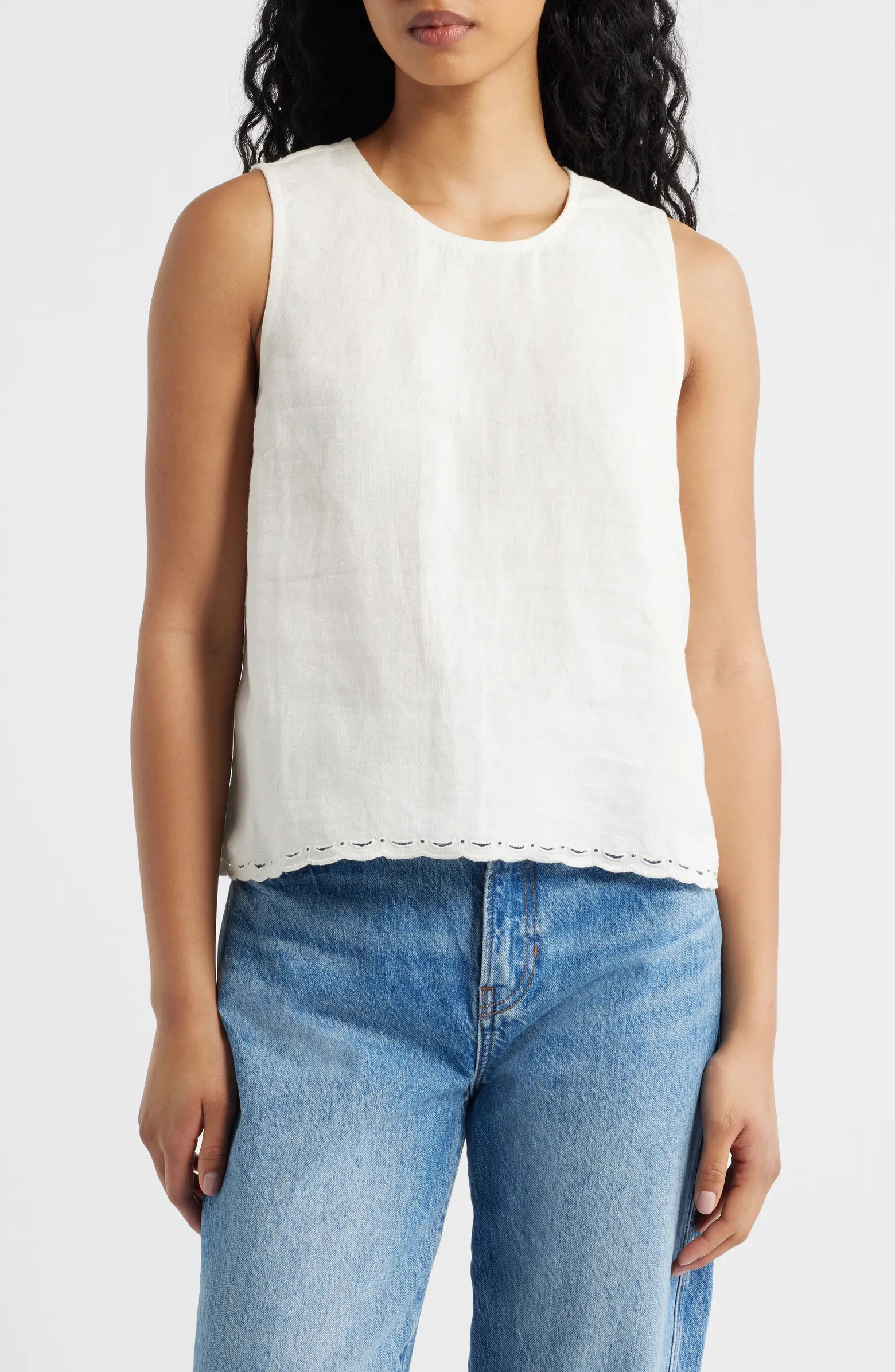 Lace Trim Pleated Linen Shell Top | Nordstrom