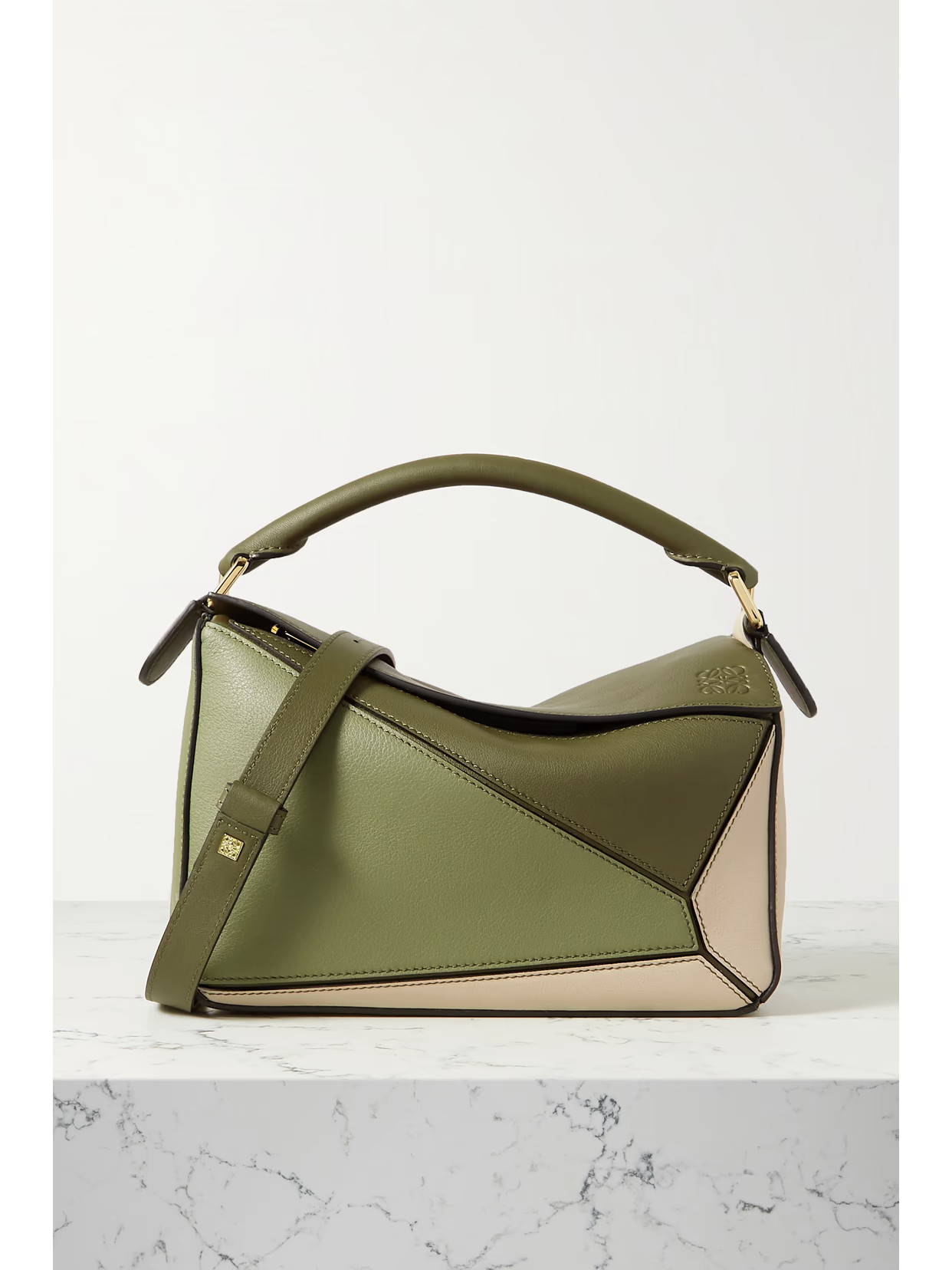 Loewe - + Paula's Ibiza Puzzle Small Color-block Printed Leather Shoulder Bag - Green | NET-A-PORTER (US)