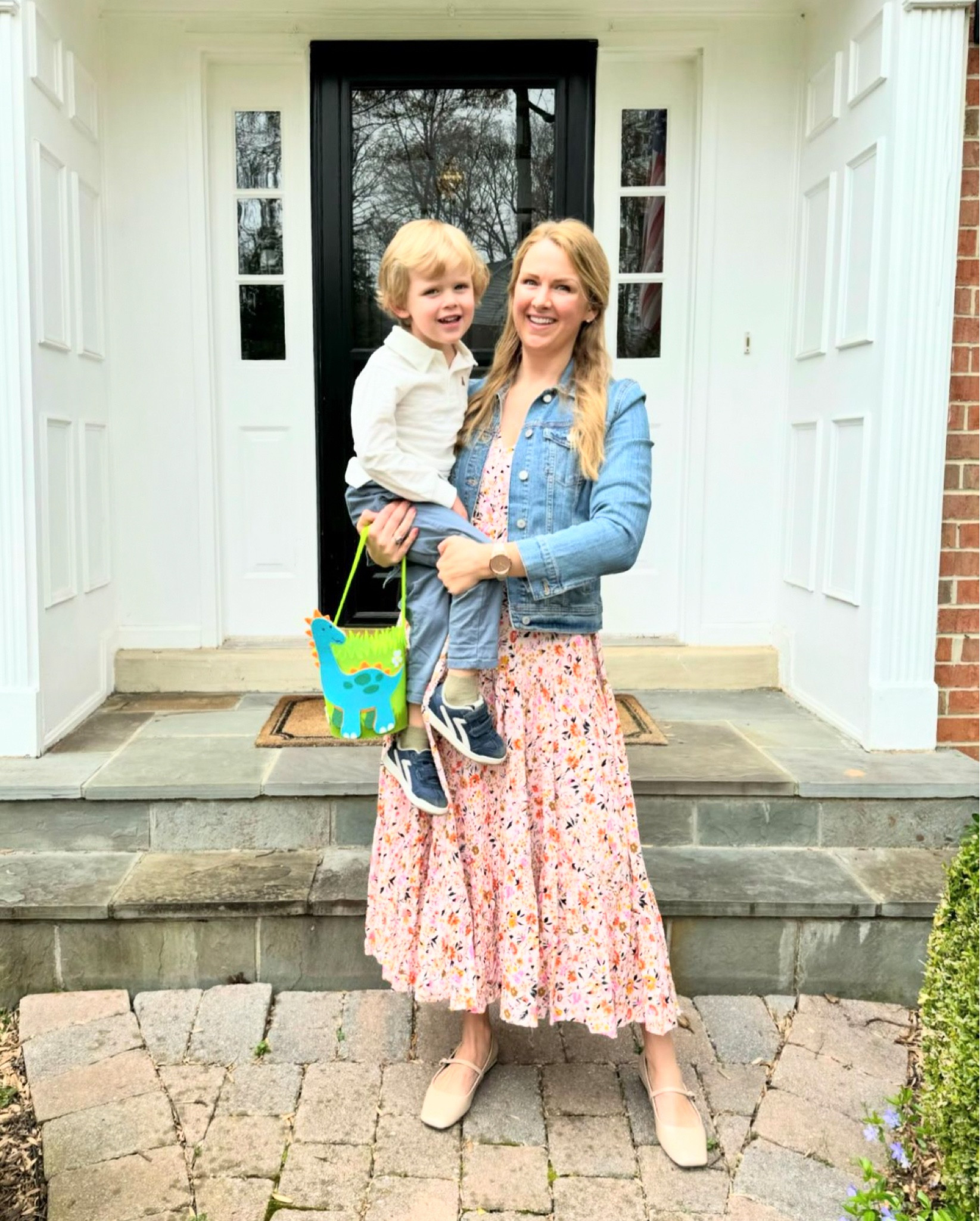 Spring outfit idea - Floral spring dress with adjustable tied waist and functional buttons. Elbow length sleeves. Wearing my normal size and it’s very comfy.

Denim jacket is on sale and true to size. Wearing my normal size

Toddler white polo shirt is on sale & sneakers are an affordable find!

#LTKSeasonal #LTKfindsunder100