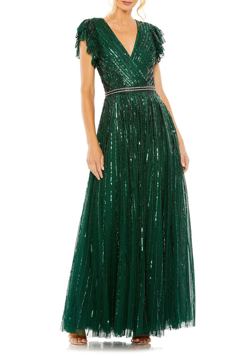 Beaded Cap Sleeve Tulle A-Line Gown | Nordstrom