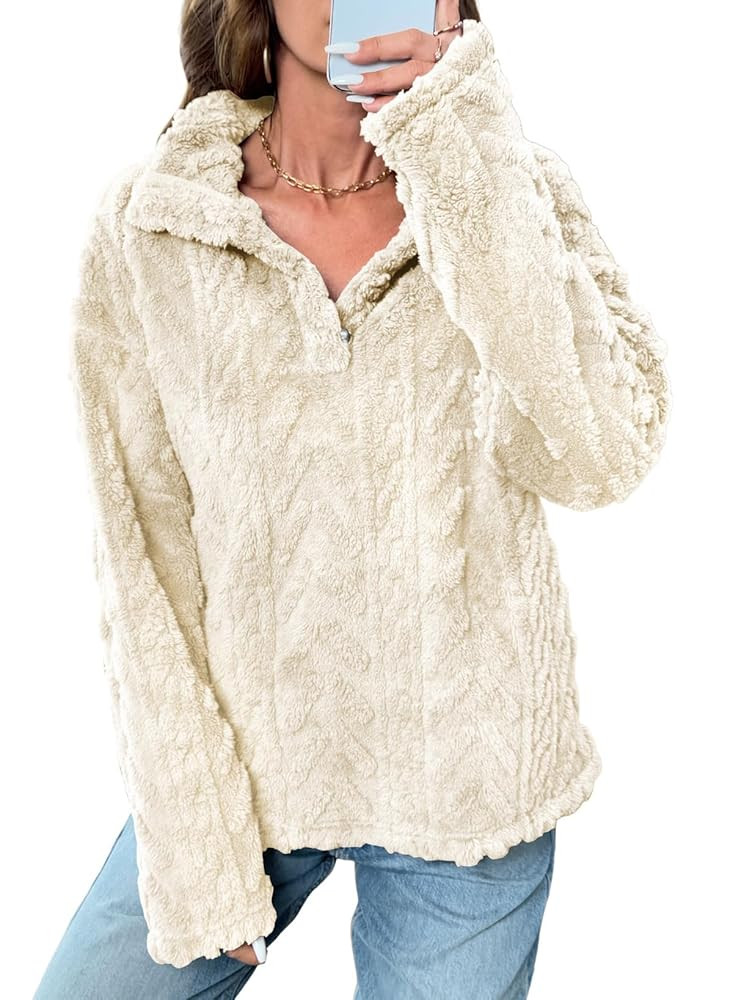 BLENCOT Womens Casual Button Down Collar Pullover Fleece Sweatshirt Long Sleeve Tops Warm Sherpa ... | Amazon (US)
