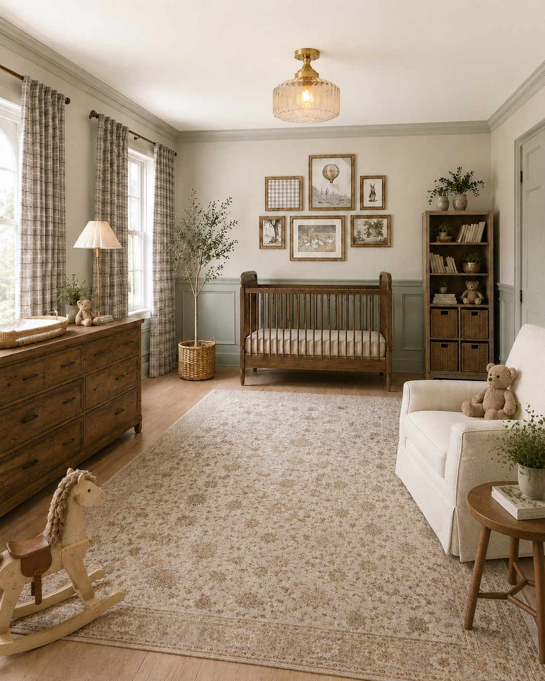 This nursery could just as easily work for a little boy today as it could for another baby years down the road.

It was designed with a baby boy in mind, but it's intentionally gender neutral. Instead of relying on a traditional nursery theme, the room is built around timeless materials and finishes that won't feel dated as the years go by. Warm wood furniture, soft sage paneling, vintage-inspired artwork, and natural textures create a space that feels calm, welcoming, and collected without depending on traditional baby colors.

I also wanted the nursery to feel connected to the rest of the home. The furniture and decor don't feel like pieces you'll outgrow in a few years—they feel like they belong, which makes the room feel more personal from the very beginning.

👉 Swipe to see the original design board that inspired this 3D rendering.

I've linked the furniture and decor used in my original design below if you'd like to recreate this look in your own home. 

And if you're planning a nursery or another space that feels thoughtfully designed from the start, I'd love to help through my virtual home design and styling services. Comment for more information.

#LTKHome #LTKBaby