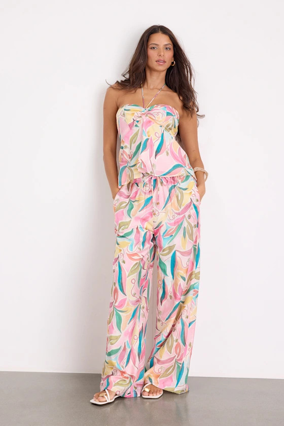 Prilla Pink Multi Abstract Wide-Leg Pants | Lulus