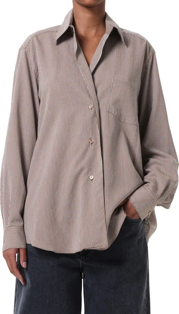 AGOLDE Aris Stripe Asymmetric Button-Up Shirt | Nordstrom | Nordstrom