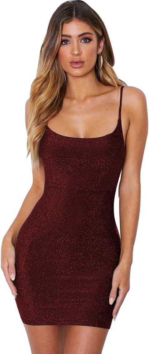 FV RELAY Women's Sexy Glitter Bandage Bodycon Wrap Dress Sleeveless Mini Club Party Dresses | Amazon (US)