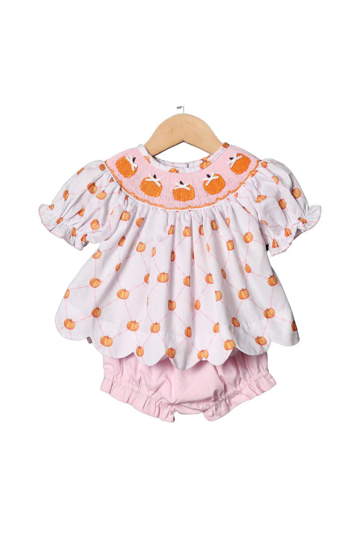 Smocked Pink Trellis Pumpkin Bloomer Set | The Smocked Flamingo