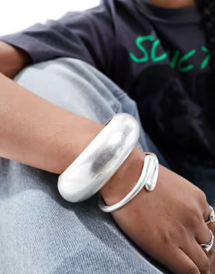 Reclaimed Vintage chunky molten bangle pack in silver | ASOS (Global)