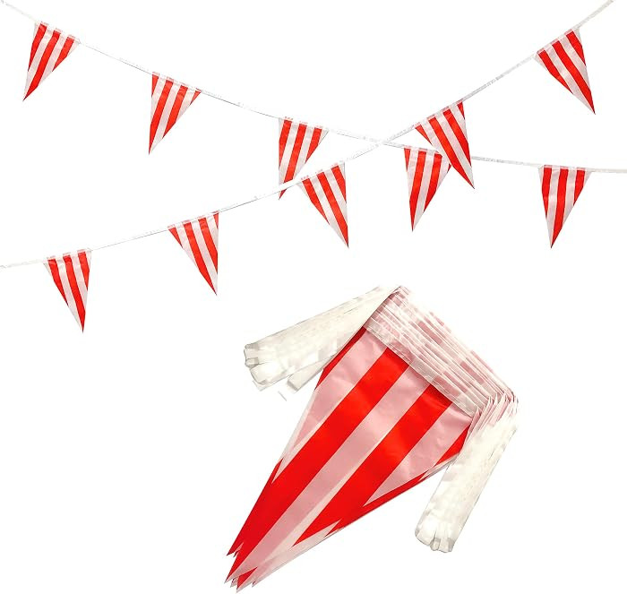 100 Feet Red & White Striped Pennant Banner Flags String 60 PCS Indoor/Outdoor Triangle Bunting F... | Amazon (US)