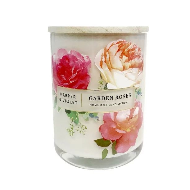 Premium Floral Collection Harper & Violet Garden Roses 15oz 2-Wick Candle White | Walmart (US)