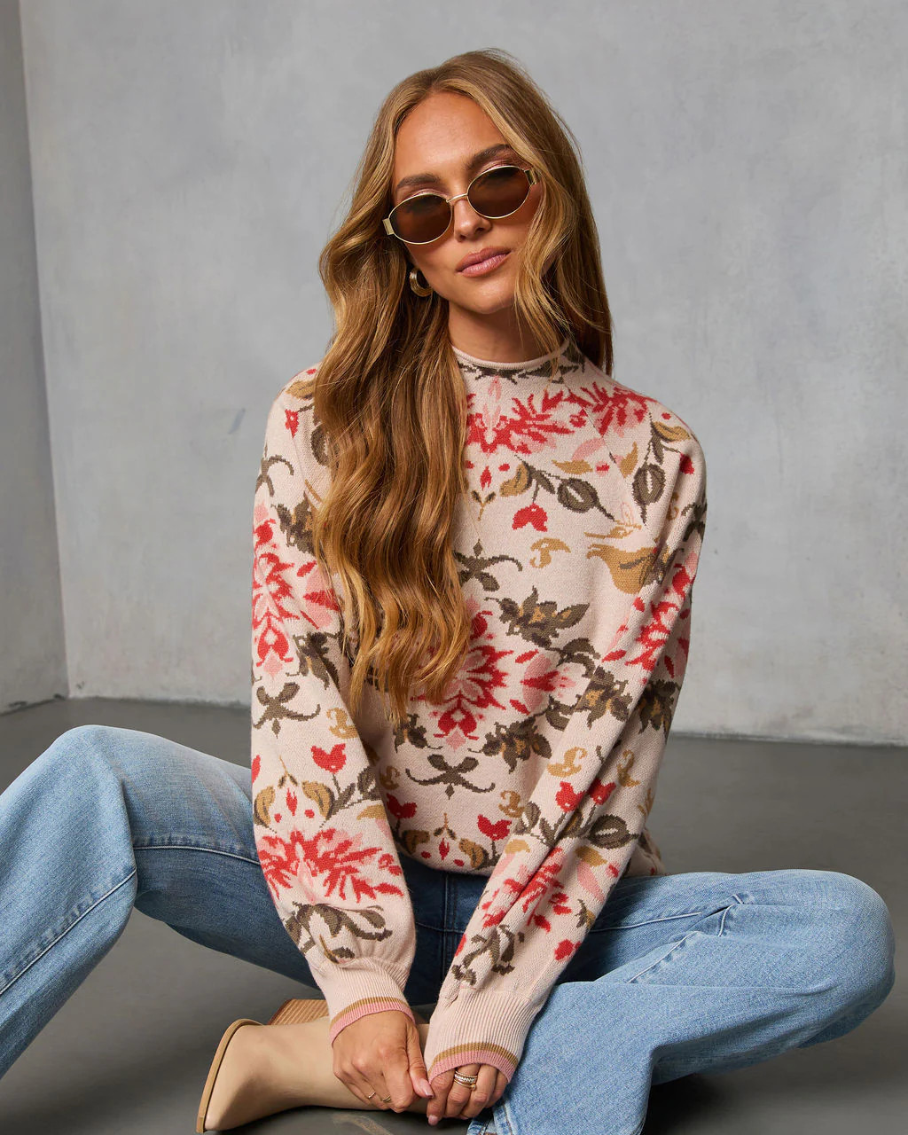Terracotta Haze Printed Mock Neck Sweater | VICI