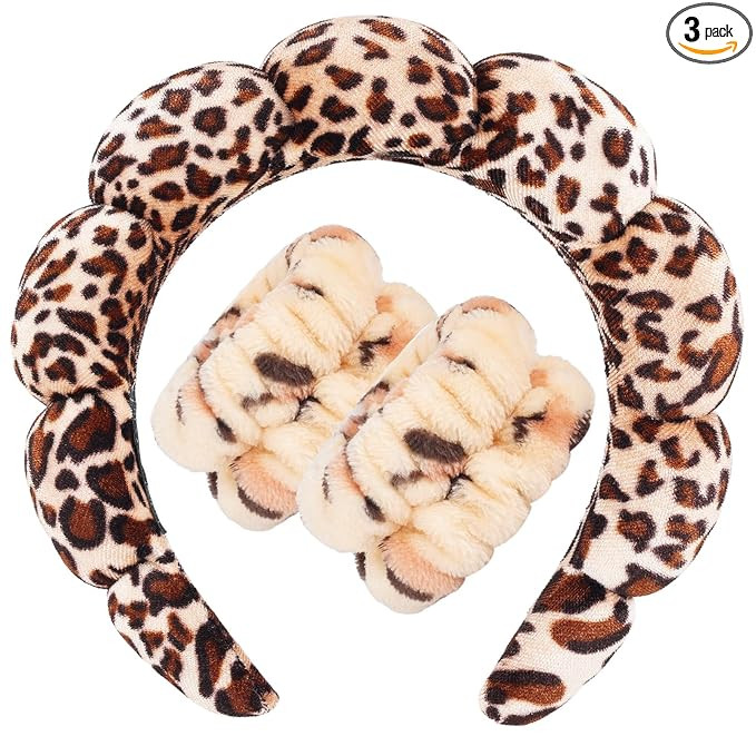 Zkptops Spa Headband for Washing Face Wristband Set Sponge Makeup Skincare Velvet Fabric Bubble S... | Amazon (US)