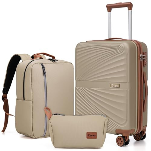 Eeeza Carry On Luggage Set Suitcase 3 Piece,Champagne(20"/BP/TB) | Amazon (US)