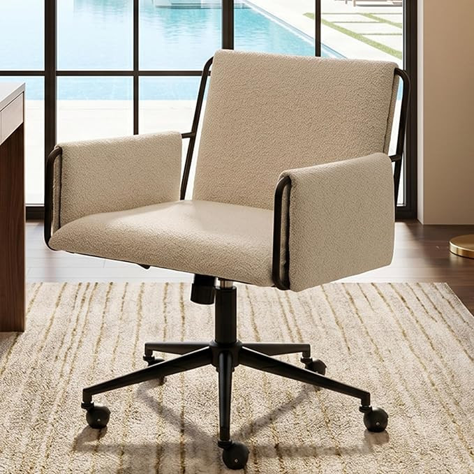Rowill Modern Office Chair, Beige Boucle Fabric, Adjustable Height, 300 LBS Capacity, Wheels, Arm... | Amazon (US)