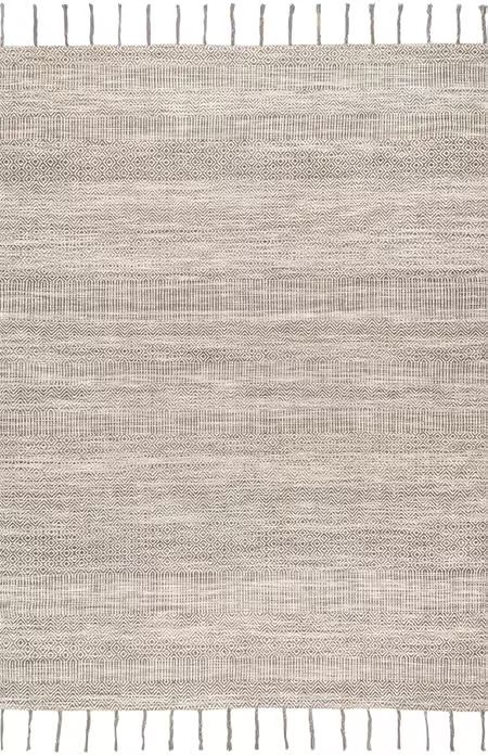 Beige Diamond Chevron Bands Tasseled Area Rug | Rugs USA