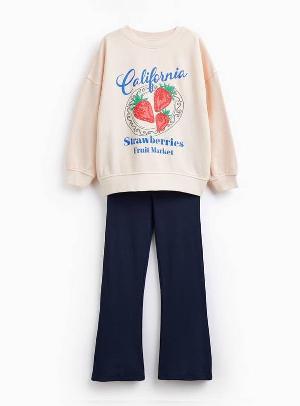 Cream Strawberry Graphic Sweat & Flares Set 7 years | Tu Clothing