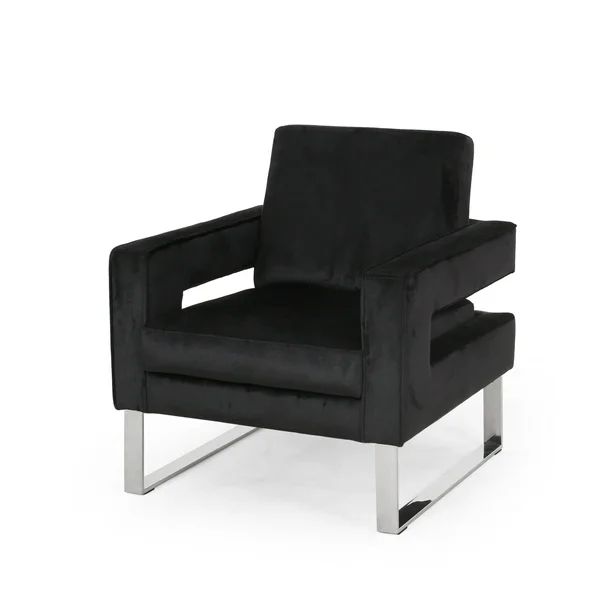 Alitzel Modern Glam Velvet Club Chair, Black and Silver - Walmart.com | Walmart (US)