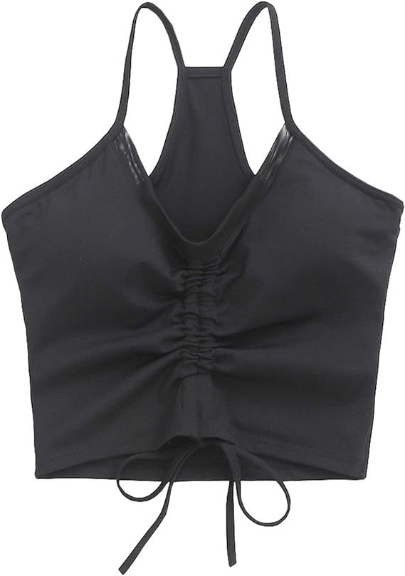 Womens Longline Sports Bra Workout Tank Tops Padded Drawstring Yoga Crop Top Built in Bras Fitnes... | Amazon (US)