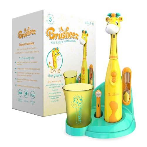 Brusheez Kids’ Electric Toothbrush Set - Safe & Effective for Ages 3+ - Parent Tested & Approved with Gentle Bristles, 2 Brush Heads, Rinse Cup, 2-Minute Timer, & Storage Base (Jovie The Giraffe) | Amazon (US)