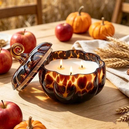 Pumpkin Shaped Soy Candle, 18oz 3 Wick Cinnamon Pumpkin Scented Candle for Fall Halloween Thanksgiving Candle Home Decor | Walmart (US)