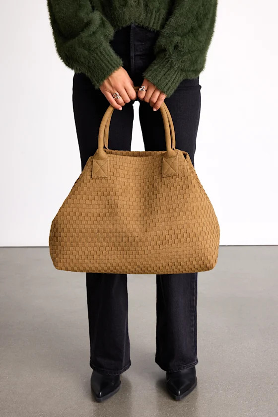 Big Time Moves Tan Suede Woven Oversized Tote Bag | Lulus