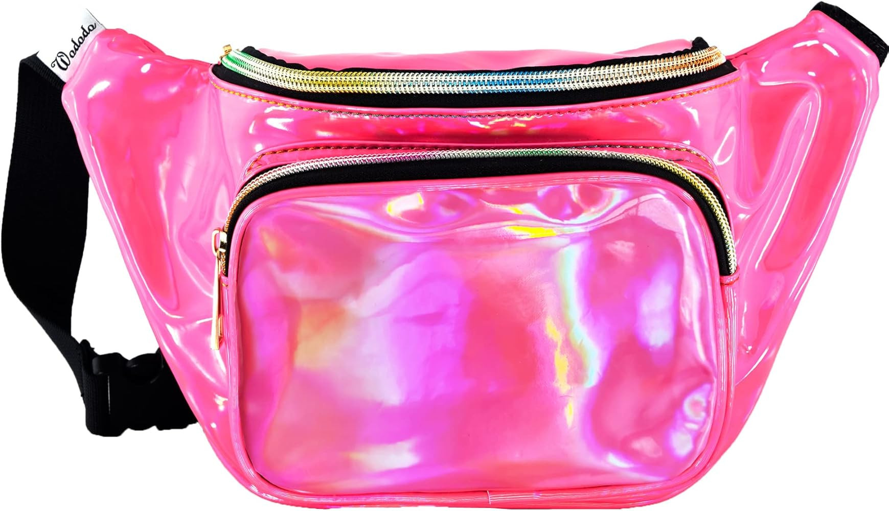 Shiny Neon Fanny Bag for Women Rave Festival Hologram Bum Travel Waist Pack (Holographic Pink) | Amazon (US)