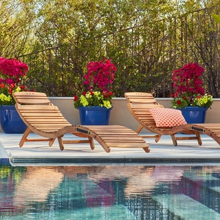 Lahaina Outdoor Acacia Wood Chaise Lounge by Christopher Knight Home (Set of 2) - Natural Yellow | Bed Bath & Beyond