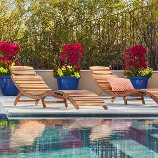 Lahaina Outdoor Acacia Wood Chaise Lounge by Christopher Knight Home (Set of 2) - Natural Yellow | Bed Bath & Beyond