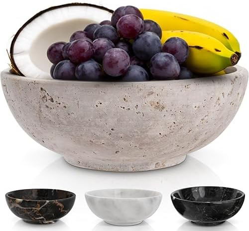 Gusto Nostro 8" Decorative Travertine Bowl for Coffee Table - Elegant Centerpiece, Aesthetic Frui... | Amazon (US)