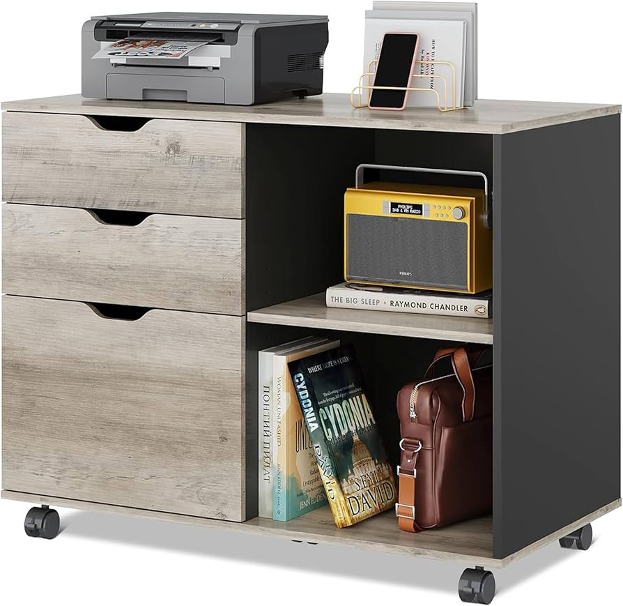DEVAISE 3-Drawer Wood File Cabinet, Mobile Lateral Filing Cabinet, Printer Stand with Open Storag... | Amazon (US)