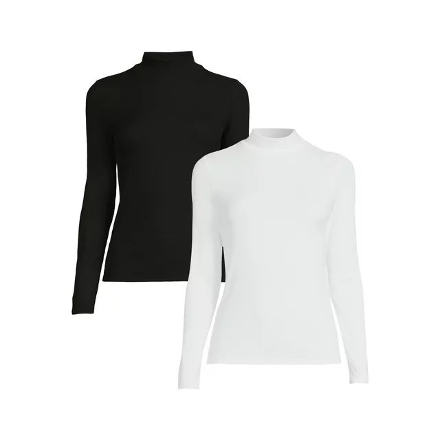 No Boundaries Juniors Mock Neck Top with Long Sleeves, 2-Pack, Sizes XS-3XL - Walmart.com | Walmart (US)