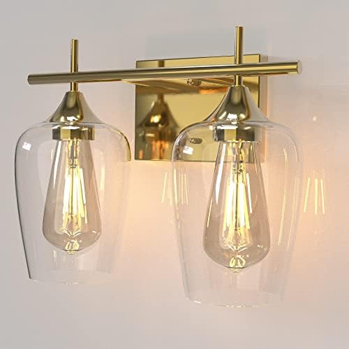 JACKYLED Gold Vanity Lights, UL Listed Bathroom Light Fixtures Over Mirror with Clear Glass Shade... | Amazon (US)